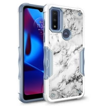 Rosebono Hybrid Dual Layer Case for Moto G Pure, Heavy Duty Protection (White Marble)