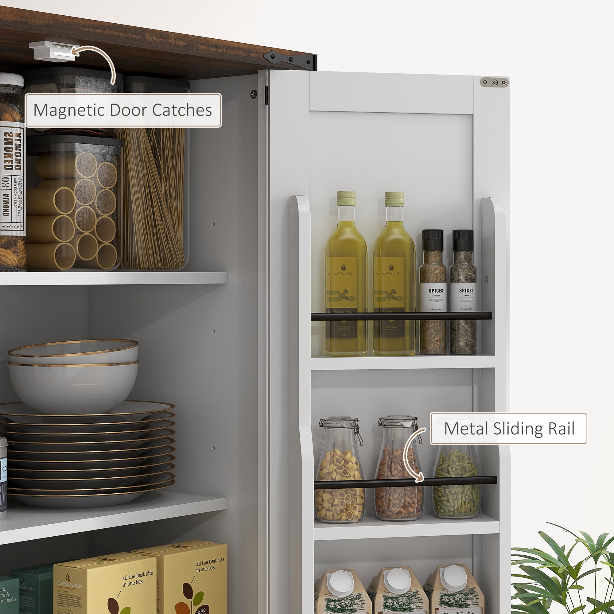 HOMCOM Tall Kitchen Pantry Cabinet, Farmhouse Storage Cabinet with Barn Doors, 6 Door Shelves, Drawer, Adjustable Shelves, Freestanding Cupboard