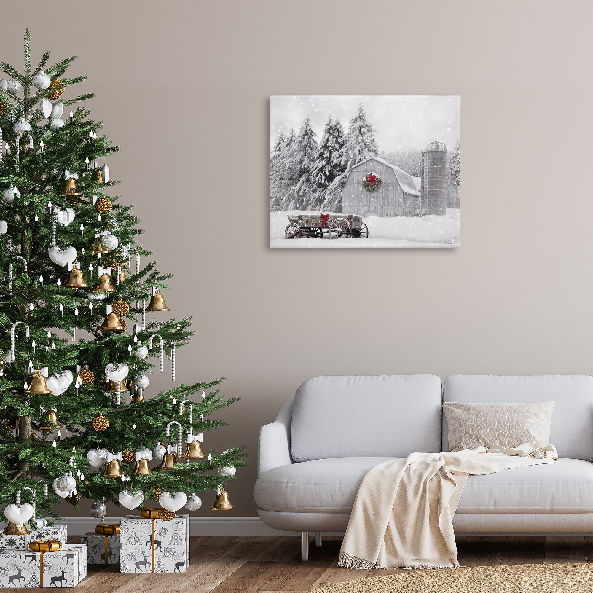 Stupell Industries Snow Covered Farmland Holiday Painting Gallery Wrapped Canvas Art Prints Wall Art, 40 x 30