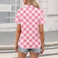 thumbnail image 4 of OIOLOYJM Women's Polo Shirts Plaid Short Sleeve V Neck Golf Shirts Spring Lapel Collar Gym Workout Lightweight T-Shirt Fashion Work Clothes Pink M, 4 of 4