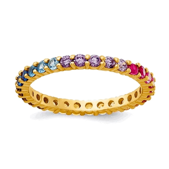 925 Sterling Silver 14k Plated Colorful Cubic Zirconia Eternity Band Ring Size 6 Eternity Ring for Women and Men