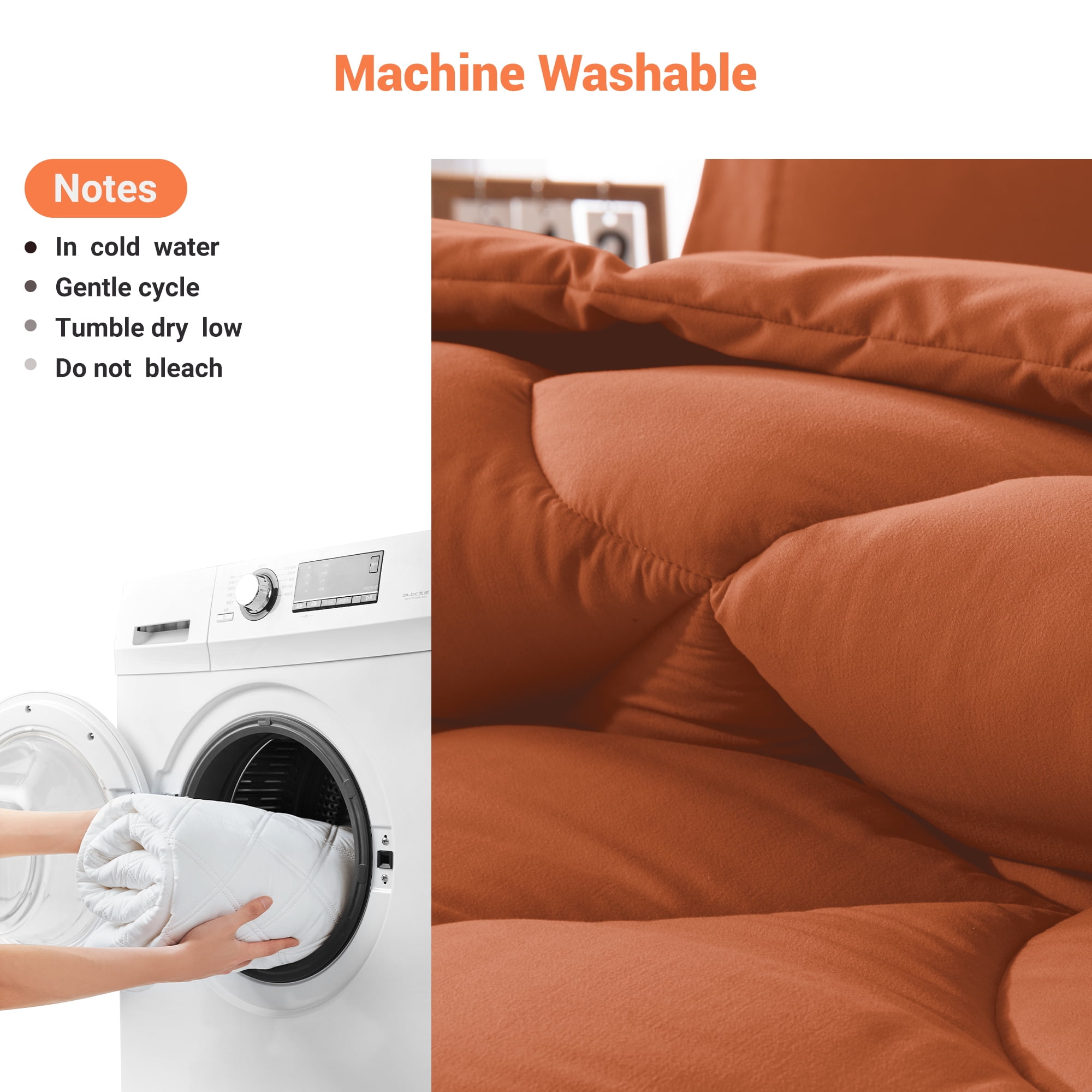 Yalamila Full Size Comforter Set 3-Piece All-Season Down Alternative Reversible Comforter Set,Burnt Orange,200GSM Cooling Quilted Duvet Insert,95 GSM Soft Cover Bed in a Bag