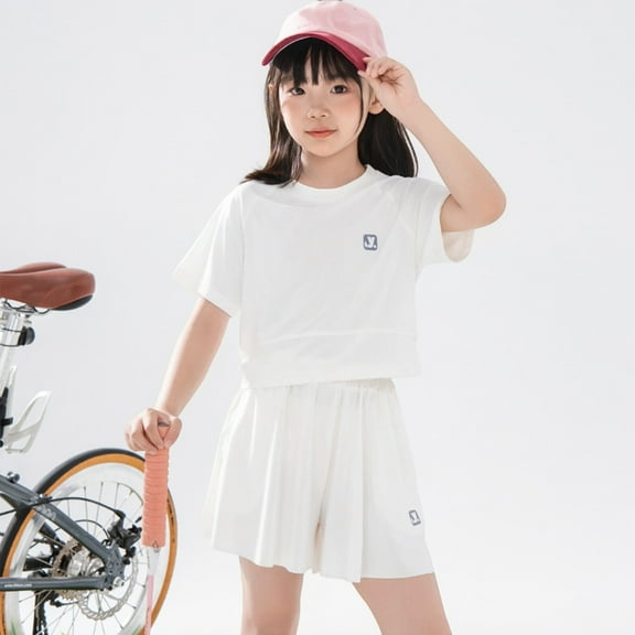 GBSYEWXS Outfits Sets For Children Girls Fashion Daily Wear Solid Color T-Shirts Shorts Short Sleeve Beige Outfit Set Size 10 Years-11 Years