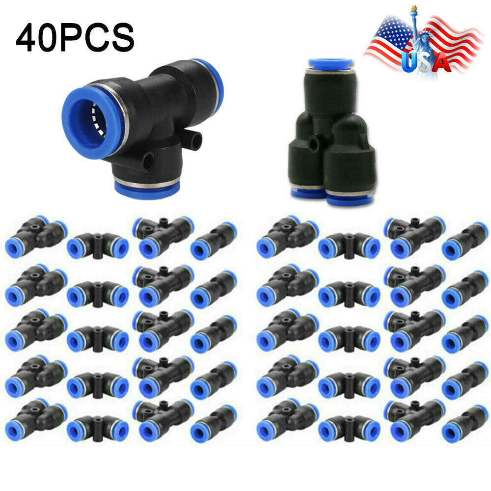 40PACK 6mm OD 1/4 Inch Plastic Pneumatic Push Connector Air Line Fittings