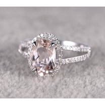 2.25 Carat 8x6mm Oval Cut Morganite and Diamond Moissanite Engagement Ring for Women in 10k White Gold