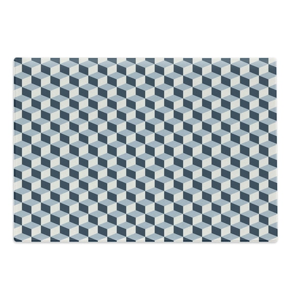 Retro Cutting Board, 3D Style Cubes Squares Pattern Geometric Old Fashioned Abstract Futuristic, Decorative Tempered Glass Cutting and Serving Board, Large Size, Blue Pale Blue White, by Ambesonne