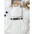 thumbnail image 5 of Argulvti Toddler Girls Skirt Set, Polyester Sleeveless Camisole with Pleated Mini A-line Skirt and Belt Summer Leisure Outfit, 5 of 8
