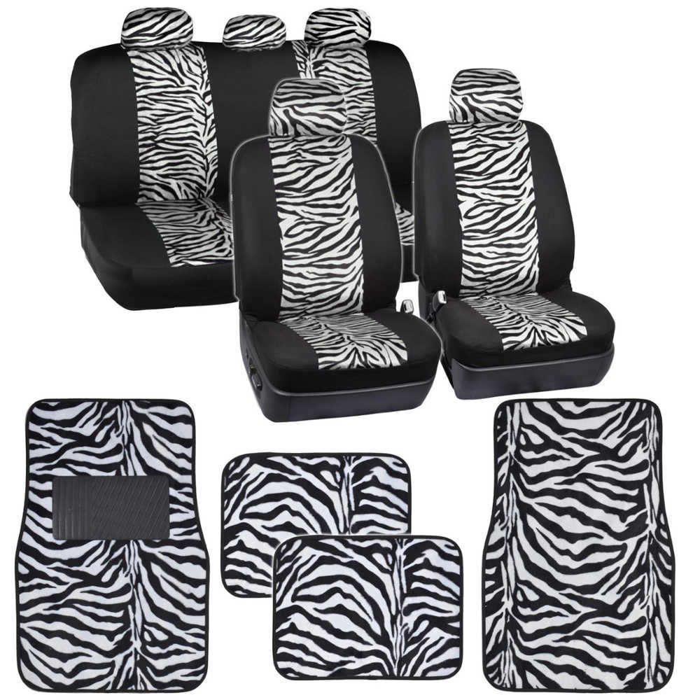BDK Zebra Car Seat Covers with Floor Mats, Animal Prints 2Tone Split