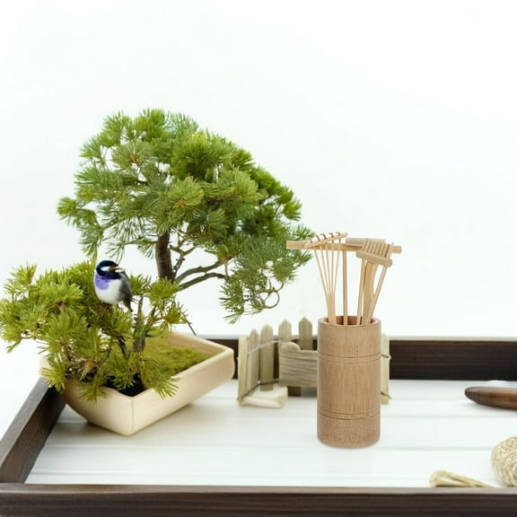 Raindrops Bamboo Zen Garden Rake Set for Decoration Khaki Durable and Unique Miniature Gardening Tools 10 Piece