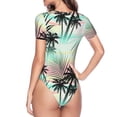 thumbnail image 3 of Uemuo Tropical Summer Palm Pattern Women's One Piece Short Sleeve Swimsuit Rash Guard Surfing Modest Quick-drying Swimsuit Beach Essentials-Small, 3 of 9