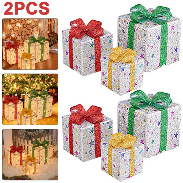 Cajas Regalo Navidad Luces 50LED Caja Arte LED (estrella Plateada) 6 Uds.