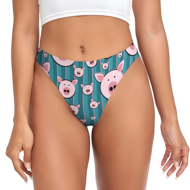 Fotbe Funny Pig Faces Tanga Sin Costuras para Mujer con Estampado – Panties Invisibles, Transpirables y Cómodos para Uso Diario-X-Large