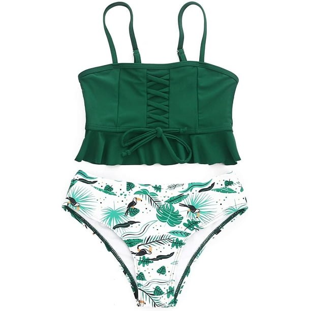 Girls Swimsuits Two Piece Ruffled Bikini High Waisted Bathing Suits