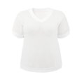 thumbnail image 5 of GRACE & GRANDEUR Women's Plus Size Summer Tops Crochet Side Slit Half Sleeve V Neck Loose Waffle Knit Casual Blouses 4X White, 5 of 7
