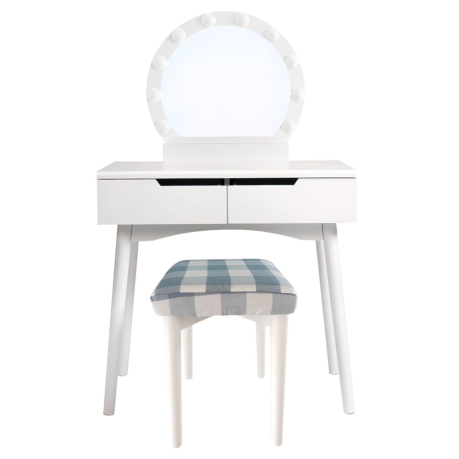 Kepooman 32" 3 Piece Vanity Dressing Table Set with LED Mirror, 2 Drawers, Cushioned Stool, White