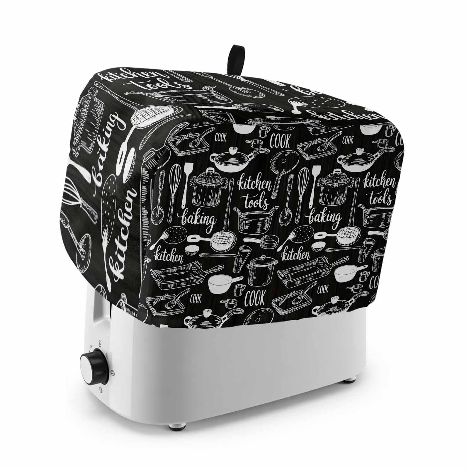 Black Kitchen Tools Toaster Cover 2 Slice, Modern Cooking Utensil Farmhouse Cookware Dustproof Bakeware Oven Protector with Hook, Waterproof Small Kitchen Appliance Toasters Dust Cover, 12"x7.5"x8"