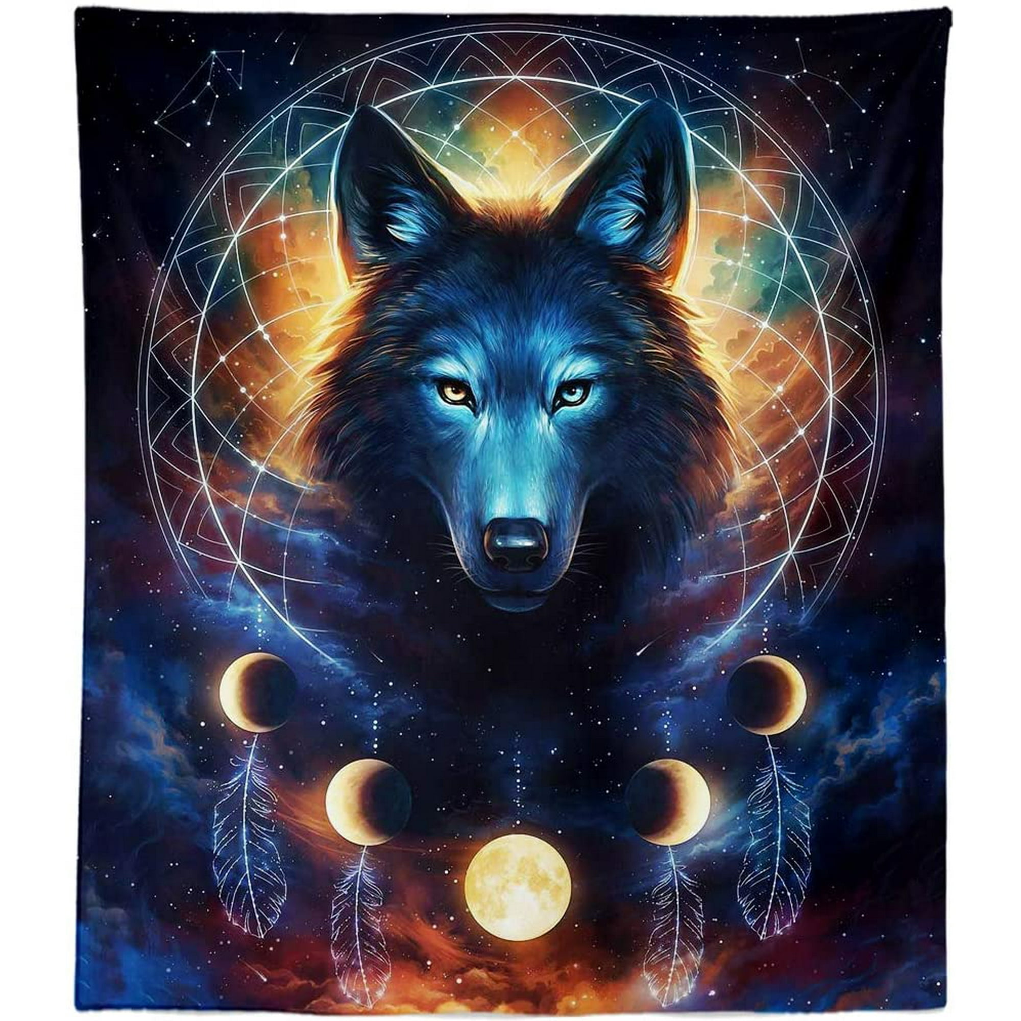 JOOCAR Wolf Tapestry Wall Hanging Animal Themed Bohemia Artist Wolf Moon Tapestries for Bedroom Snow Wolf Howling Tapestry Wolf Room Decorations