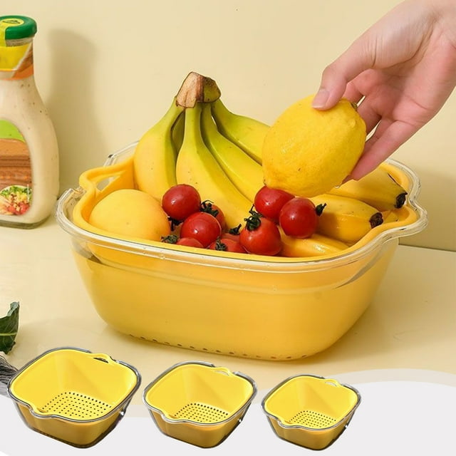 Plastic Draining Basket for Vegetables - Food Safe, Space Saving Kitchen Organizer & Storage Container, Easy Clean Multi-Purpose Use