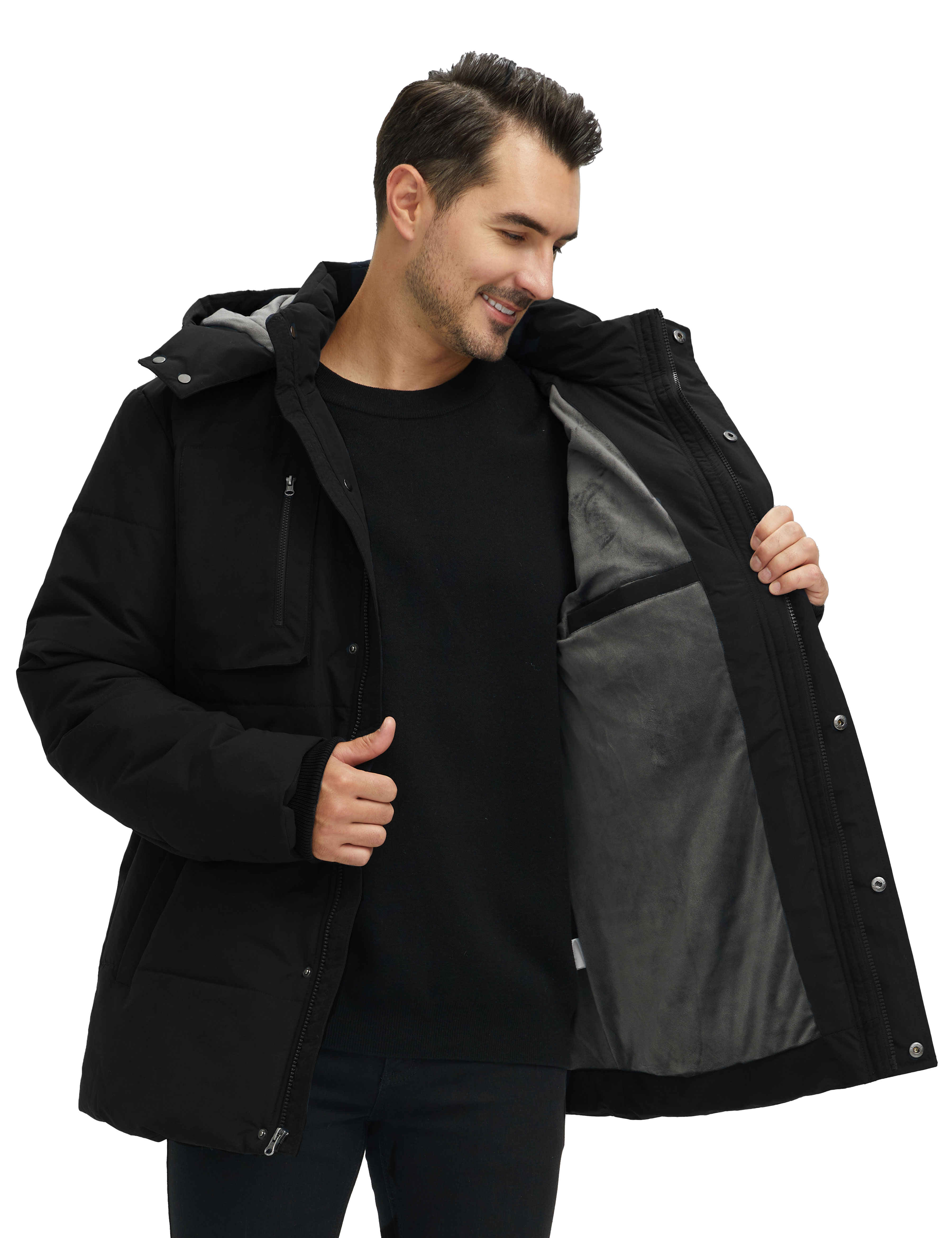 WenVen Men's Winter Puffer Jacket, Black photo 3
