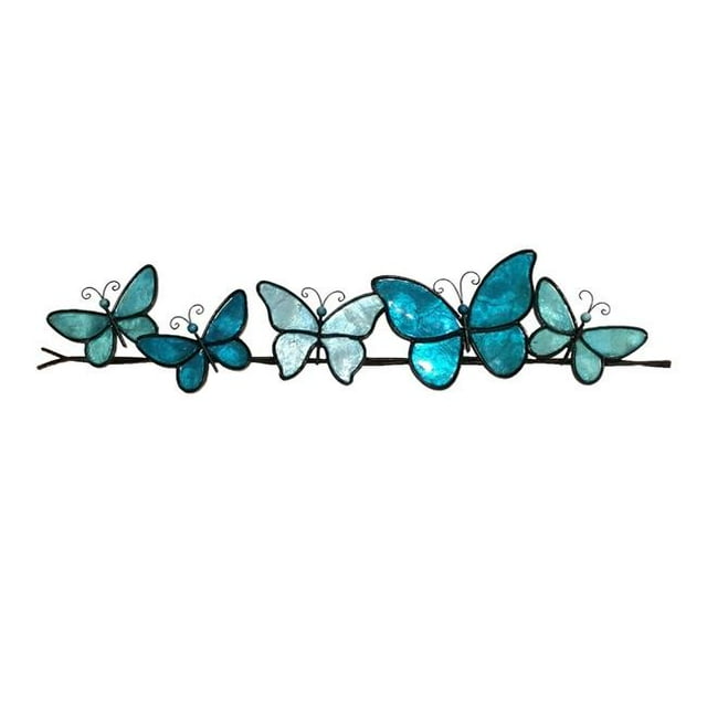 Eangee Home Design m2020 sb Papillons sur un Décor de Mur de Fil de Fer&44; Bleu de Mer