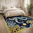 thumbnail image 3 of ODIKA 8'x10' Washable Area Rug Circle Nautical Octopus Vintage Creature Coral Motif Dotted Border for Dining Room, Large Office, Lounge, Non-Slip Chair-Friendly Mat, 3 of 7
