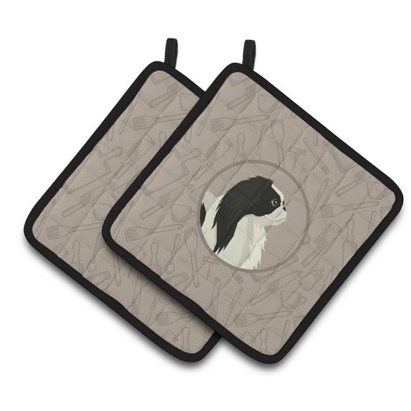 Carolines Treasures CK2195PTHD Japanese Chin In the Kitchen Pair of Pot Holders, 7.5HX7.5W, multicolor