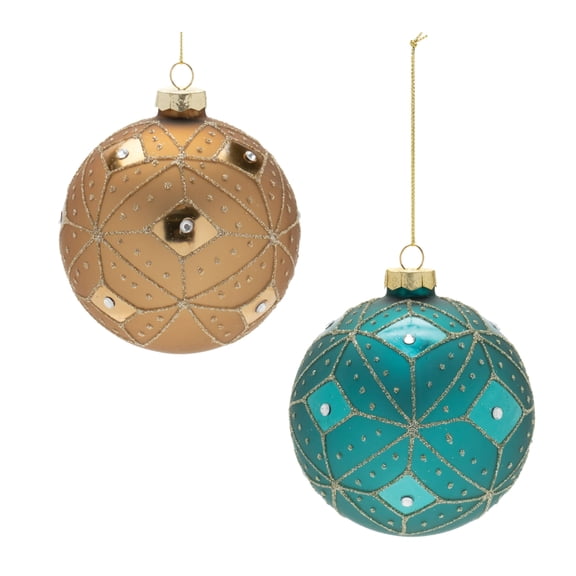 Melrose Geometric Glittered Glass Ball Ornament Set of 6