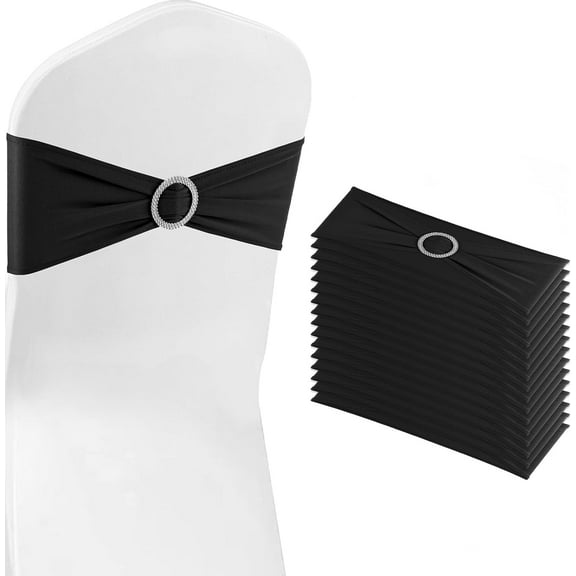 Black Chair Sashes 25 Pack Spandex Stretch Chair Band Sashes with Buckles for Folding Chairs Wedding Party Reception Baby Shower Events Banquet Decorations Black