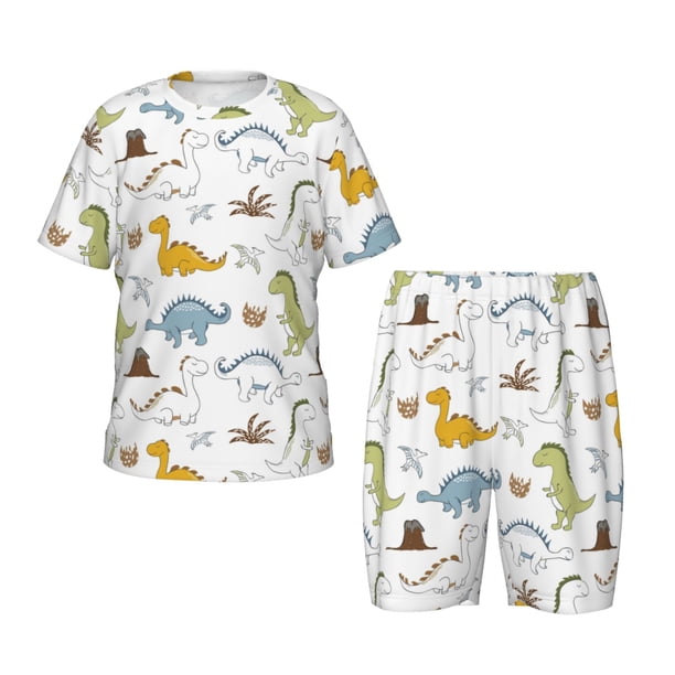 Balery Dinosaur Conjunto de Pijama Infantil de Manga Corta con Estampado – Ropa de Dormir de Algodón Suave-Small