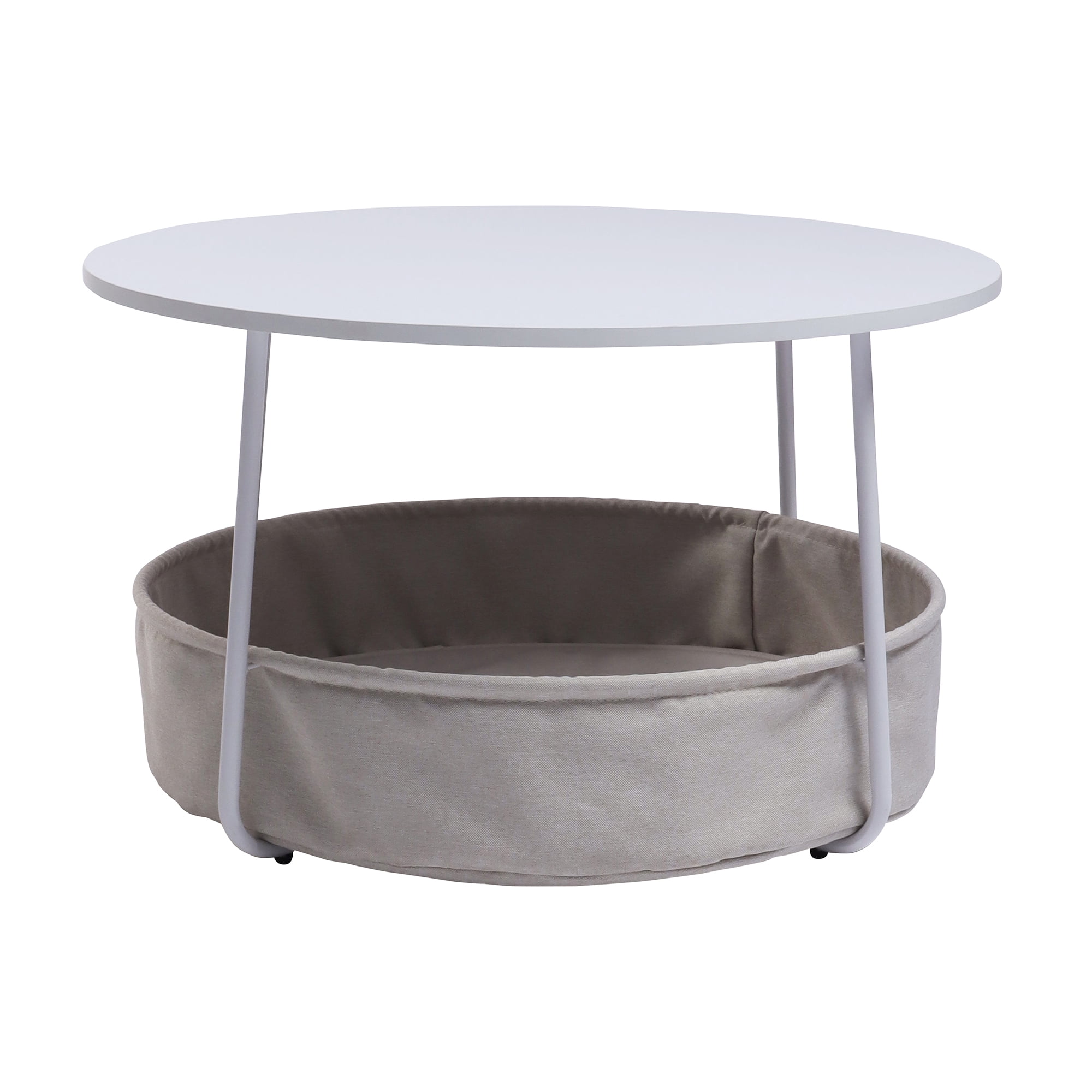 Homy Casa Coffee Table with Fabric Storage Basket, Round Table for Living Room Corner, White