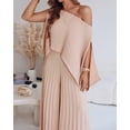 thumbnail image 6 of CHICME Women's 2 Piece Pleated Outfits Set Asymmetrical One Shoulder Tops & High Waist Wide Leg Pants Elegant Irregular Hem Matching Set Beige-M, 6 of 9