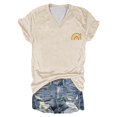 thumbnail image 1 of Gibobby Playera de manga corta con cuello en V Camiseta informal moda manga corta con cuello en V y estampado coloridas con patrón arcoíris y personalidad cómoda (Beige,G), 1 of 4