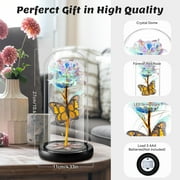 Qoosea Glass Rose Artificial Flowers with LED Lights Eternal Rose with Butterfly in Glass Dome Gifts for Valentine's Day Birthday Mother's Day Christmas