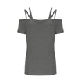 thumbnail image 5 of Summer Saving Wycnly Womens Tops Dressy Casual Going out Sexy off Shoulder Strap Keyhole Tunic Tees Shirts Summer Short Sleeve Round Neck Tops Solid Blouse Gray s, 5 of 7