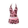 thumbnail image 4 of Domzest Y2k Vintage 2 Pieces Bikini Set Floral Printed Halter Tankini Top with Shorts 2026 Summer Vacation, Beach & Pool Swimsuit Set Light pink L, 4 of 4