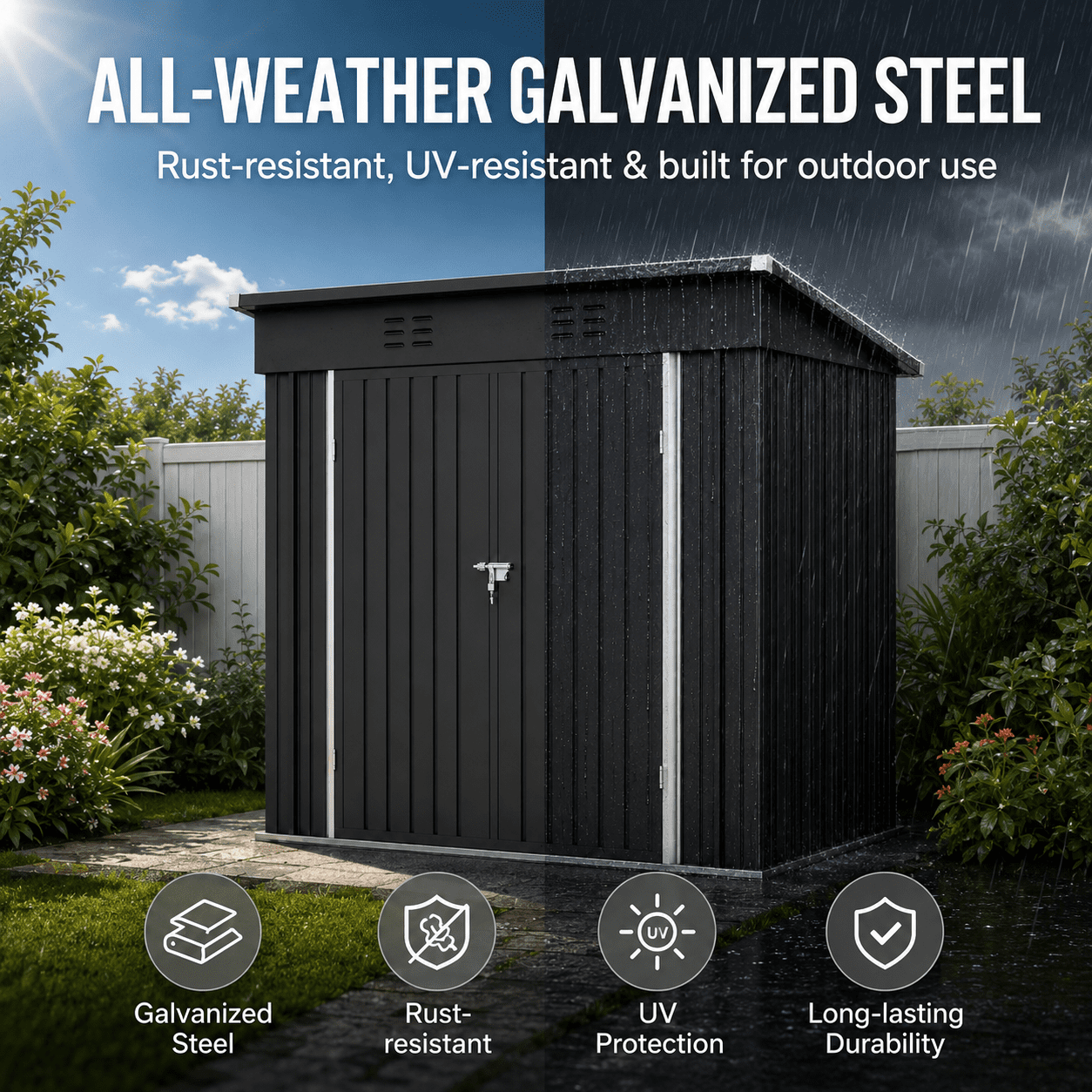 Seizeen 6x4FT Storage Shed, Metal Garden Tool Sheds & Outdoor Storage Clearance for Patio Backyard, Weatherproof and Lockable Outdoor Storage, Black