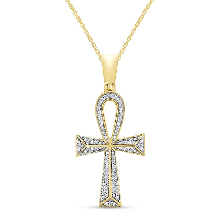 1 4 Carat Round Cut White Natural Diamond Ankh Cross Pendant