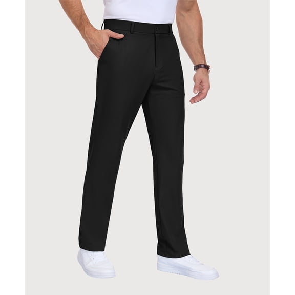 Lavenicole Men's Golf Dress Pants, Lightweight Stretch Casual Pants, Elastic Waist with 4 Pockets, Black