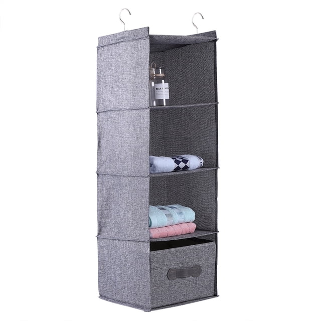 Organizador De Armario Colgante, Soporte Para Almacenamiento De Ropa, 4 Estantes Con Cajón, Color Gris