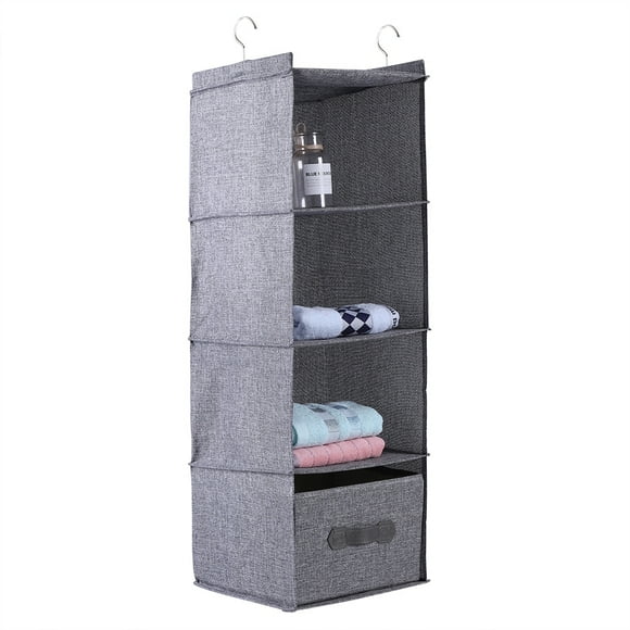 KSTE Hanging Closet Organizer 1 PC of Hanging Closet Organizer Clothes Clothing Storage Holder 4 Shelves with Drawer.(Beige and Gray)
