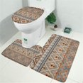 thumbnail image 2 of Orange Geometric Diamond Cross Pattern Bathroom Rugs Sets 3 Piece,Toilet Cover Set,Absorbent Non Slip Bathroom Mats Sets with U-Shaped Contour Rug Toilet Rug Set, 2 of 5