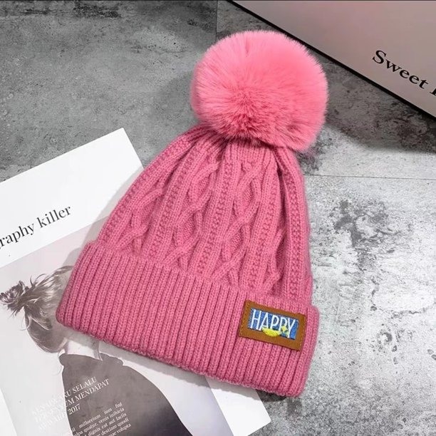 Gorro de lana cálido con forro polar para mujer, gorro de invierno para mujer, gorro de punto con bola de pelo a la moda, gorro de estilo coreano, a la moda, resistente al frío y engrosado, combinable