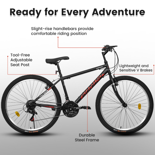 POVANLI 24" Mountain Bike,21-Speed Dual V-Brake Mountain Bike,Ergonomic High-Carbon steel Frame Black