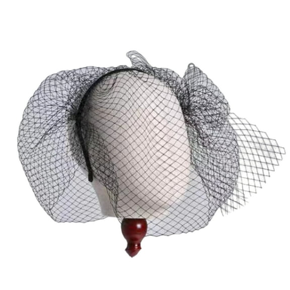 Yoetaun Elegant Birdcage Veil Headband for Wedding Bride Face Covering Mesh Hairhoop Fashion Birdcage Net Mask Fascinator Veil Black