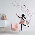 thumbnail image 2 of hojas de murales de pared de hadas de flores, calcomanías de pared para niñas con flores y mariposas, pegatinas decorativas de pared de niña en bicicleta para dormitorio infantil de niñas, cumpleaños, 2 of 5