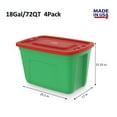 thumbnail image 5 of SimplyKleen 4 pack 18 Gallon Christmas Storage Bins with Lids, Stackable Totes, Plastic Storage Containers, Garage Organization, 18-Gallon (72-Quart) - Green/Red, 5 of 7