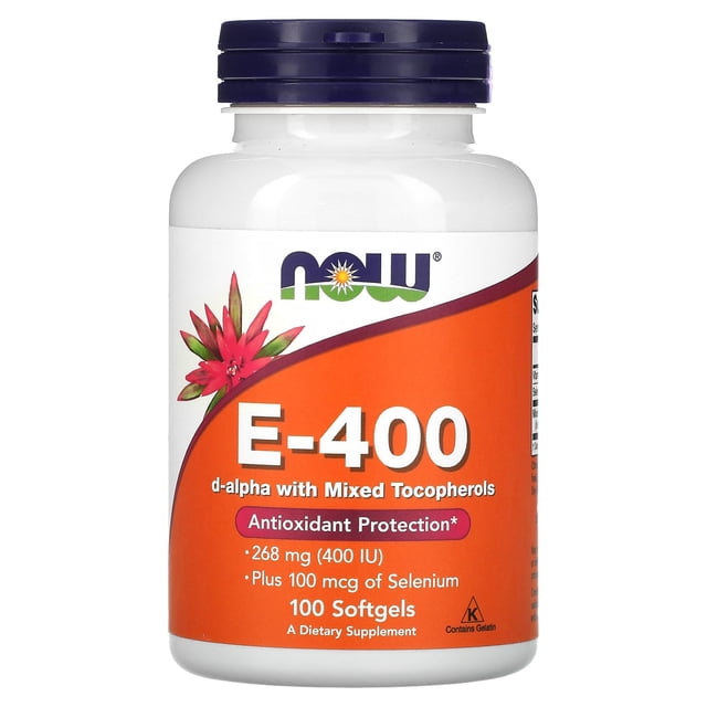 Vitamina E 400 UI Now Foods 100 Cápsulas Blandas Con Selenio
