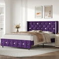 thumbnail image 7 of 4 EVER WINNER Queen Bed Frame, Velvet Upholstered Platform Bed Frame with Diamond Tufted Headboard and Wingback, Purple, 7 of 7