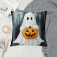thumbnail image 2 of Patifu Halloween Cute Ghost Pillow Cover, Pumpkin Holiday Decoration Throw Pillow Cover, Square Zipper Pillowcase, Double-Sided Farmhouse Cushion Case for Home Sofa Couch 20x20in, 2 of 5