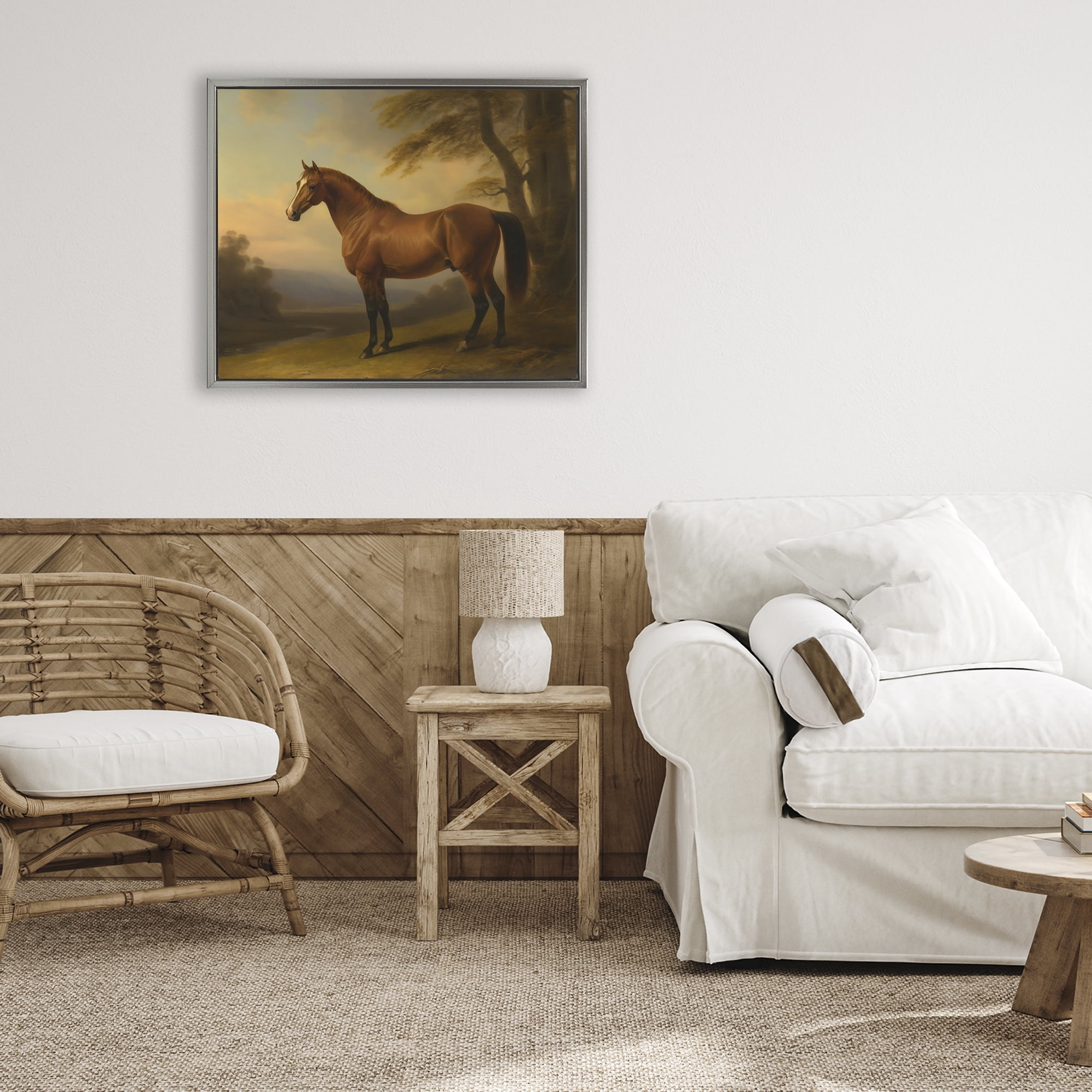 Stupell Industries Vintage Chestnut Horse Gray Framed Floater Canvas Wall Art, design by Creative Studio